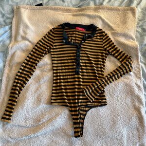 n:PHILANTHROPY Black and Mustard Striped Bodysuit